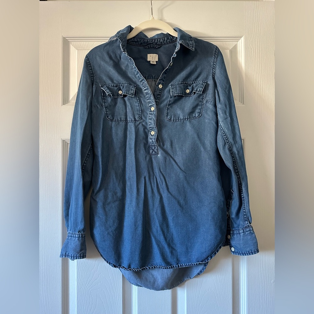 Denim Chambray Tunic Blouse